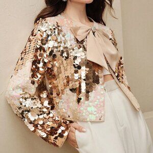 Apricot Elegant Women's Gradient Sequin Jacket